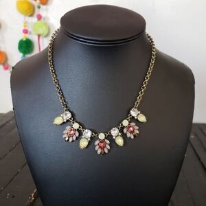 Women's Statement Necklace Jewelry Gold Chain Dangle Gems Pink Green Rhinestone
